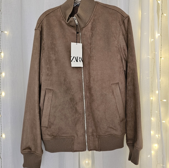 Zara Faux Suede Bomber Jacket for men, size M, color Brown - Picture 5 of 5